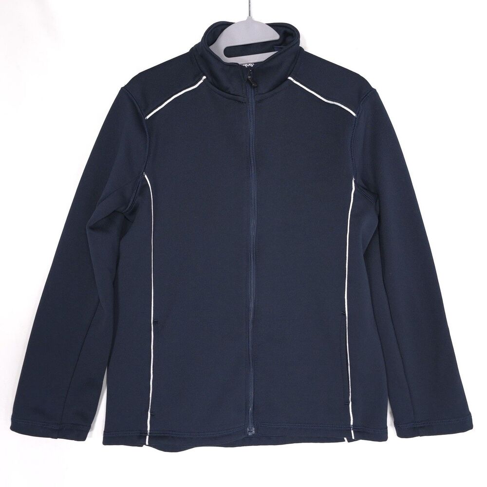 LANDS END Uniform Kids Active Track Jacket SMALL 6-7 Navy Blue Full Zip Athletic